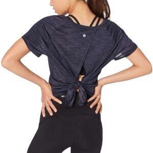 LULULEMON Open Tie Back Deep Purple / Black Short Sleeve Tee Shirt Size 12